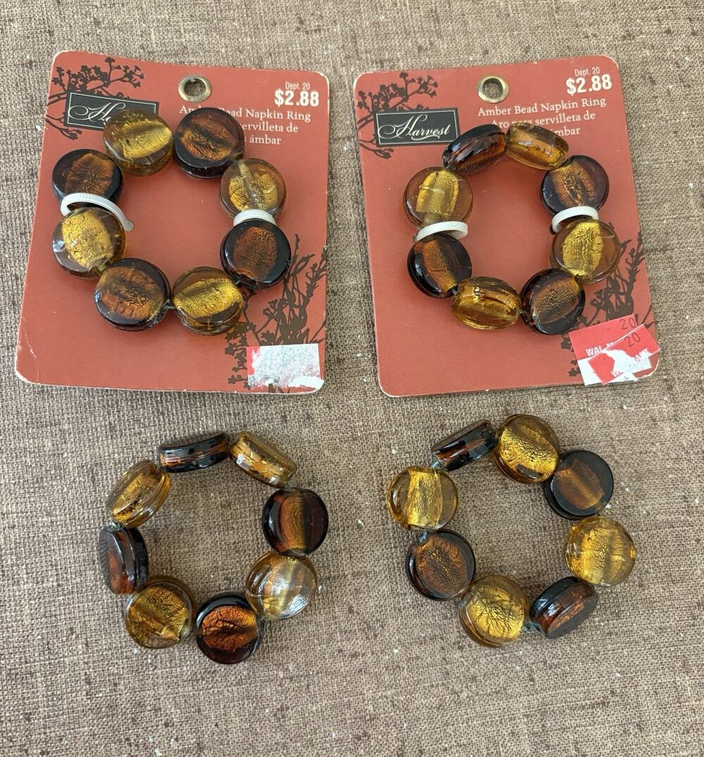 Harvest Amber Bead Napkin Ring Set of 4 (2 New, 2 Opened)